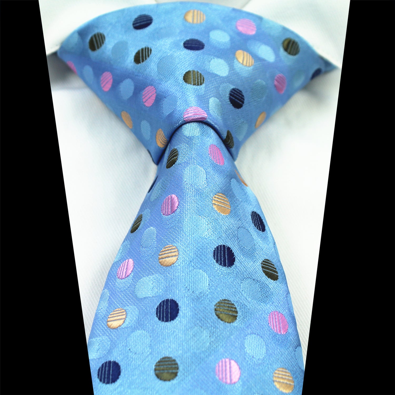 CENT023_1 Celino Blue Polka Dots 100% Woven Silk Tie for Men Necktie Premium Turkey Made - Image 1