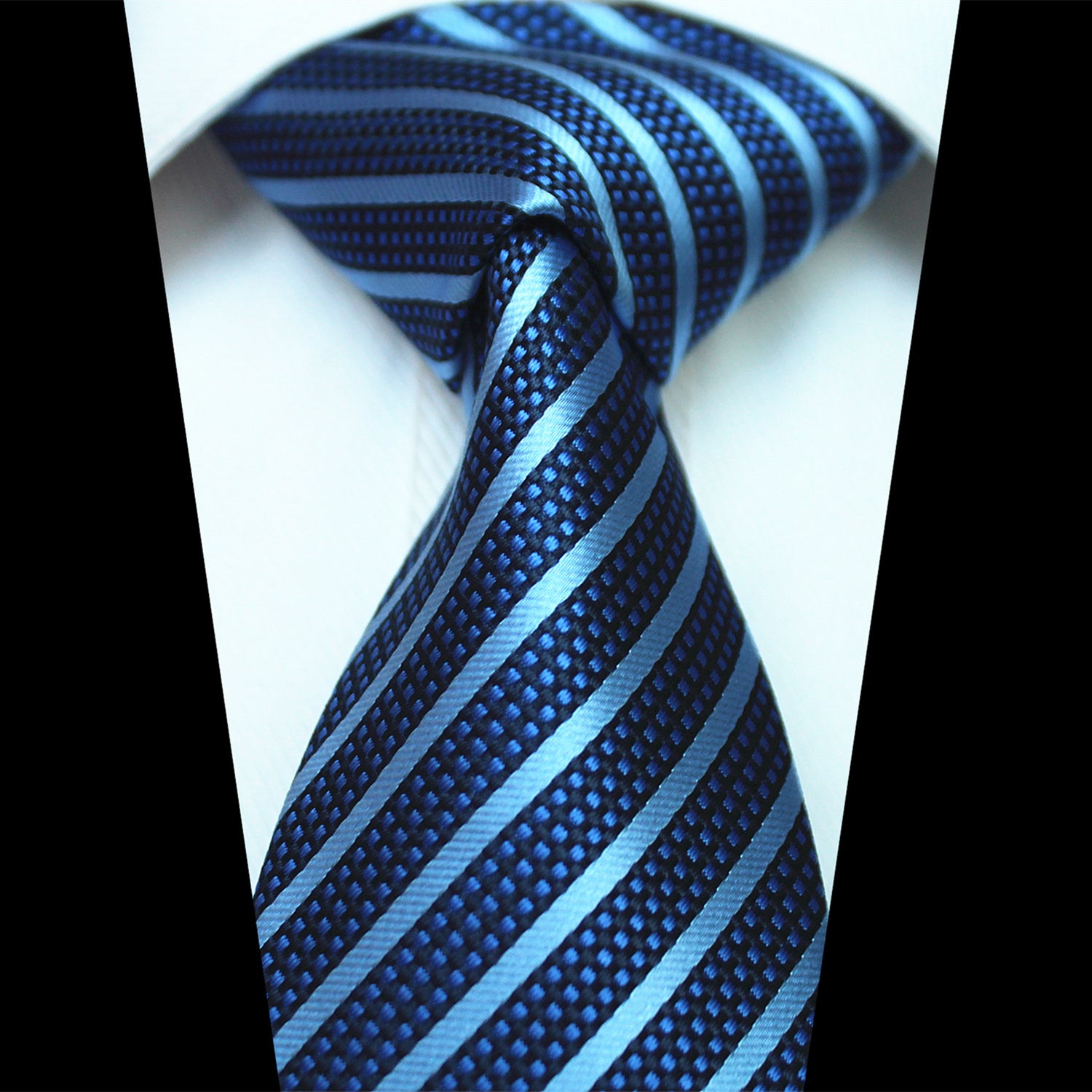CENT0337a_2 Celino Two-Toned Blue Lines 100% Woven Silk Tie for Men Necktie Turkey Made - Image 1