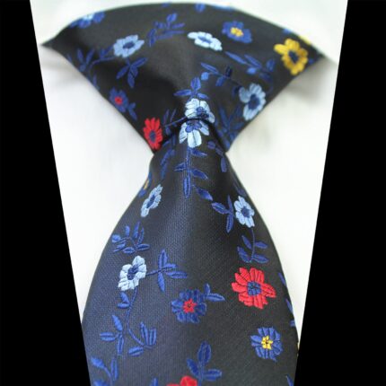 Celino Dark Blue Floral 100% Woven Silk Tie for Men Necktie Premium Turkey Made - Celino Corp.