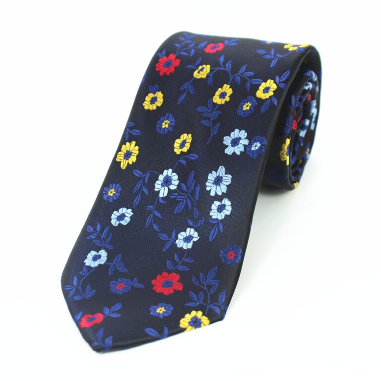 Celino Dark Blue Floral 100% Woven Silk Tie for Men Necktie Premium Turkey Made - Celino Corp.