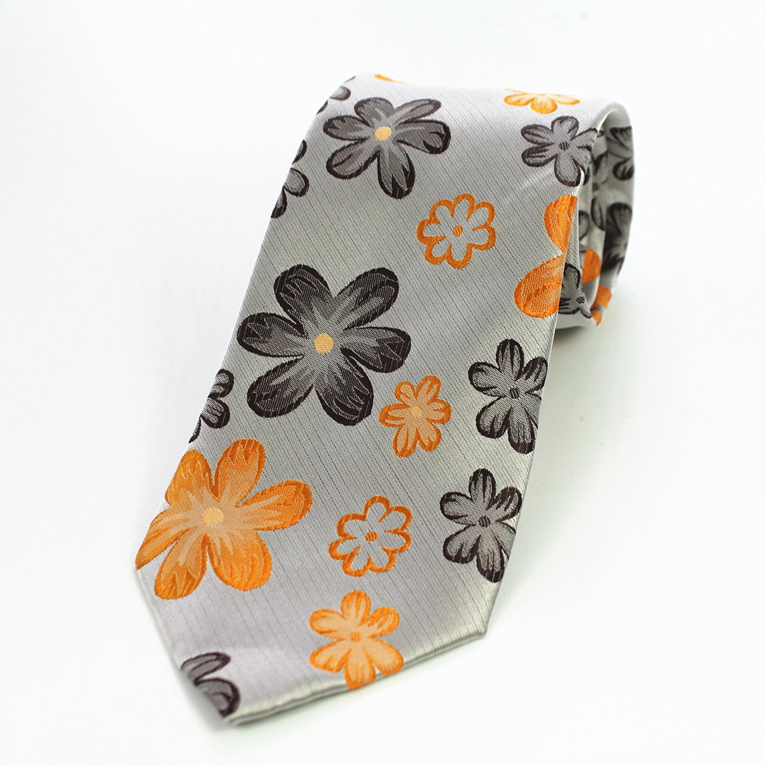 CENT1016_2 Celino Grey Floral 100% Woven Silk Tie for Men Necktie Premium Turkey Made - Image 1