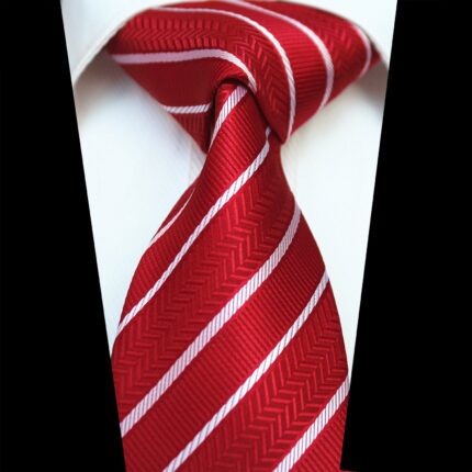 Celino Red White Lines 100% Woven Silk Tie for Men Necktie Premium Turkey Made - Celino Corp.