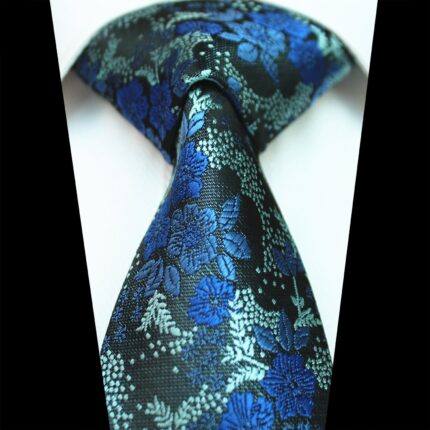 Celino Blue Floral 100% Woven Silk Tie for Men Necktie Premium Turkey Made
