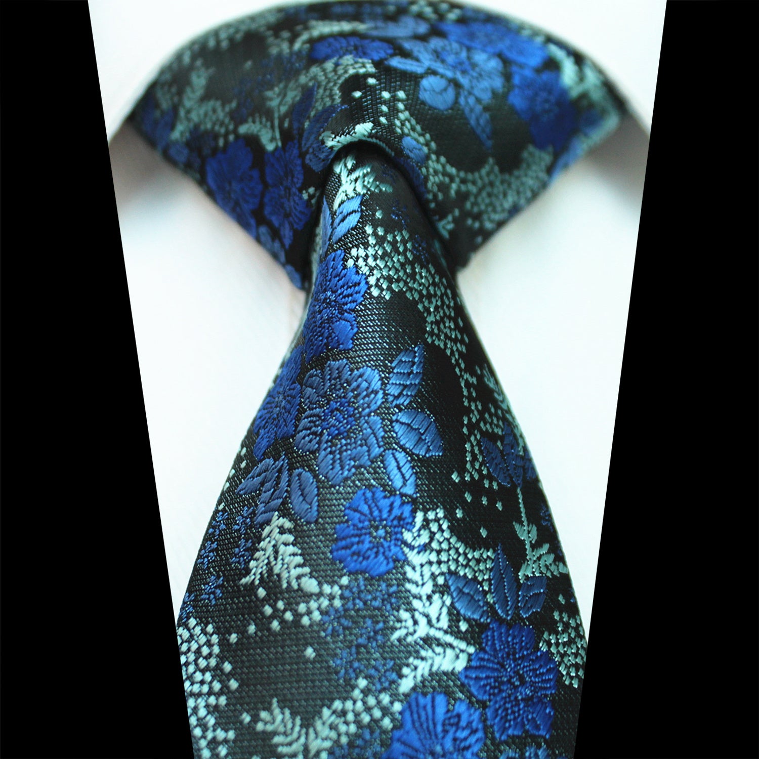 CENT103_1 Celino Blue Floral 100% Woven Silk Tie for Men Necktie Premium Turkey Made - Image 1