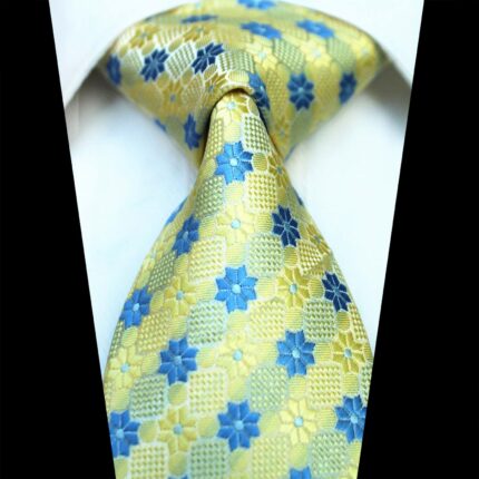Celino Yellow Blue Floral 100% Woven Silk Men's Tie Necktie Premium Turkey Made