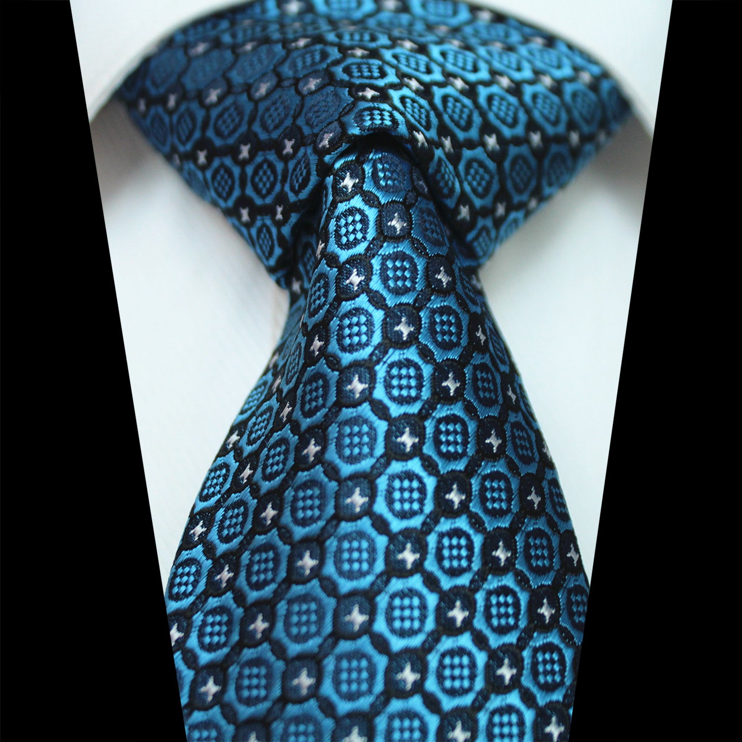 CENT105_1 Celino Black and White 100% Woven Silk Tie for Men Necktie Premium Turkey Made - Image 1