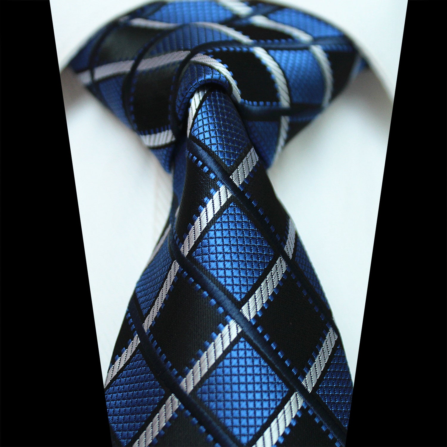 CENT109_1 Celino Blue Checkered 100% Woven Silk Men's Tie Necktie Premium Turkey Made - Image 1