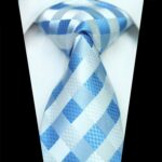 Celino White Blue Check 100% Woven Silk Tie for Men Necktie Premium Turkey Made