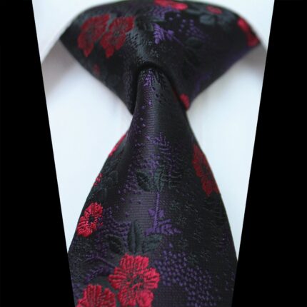 Celino Black Colorful Floral 100% Woven Silk Tie for Men Necktie Turkey Made
