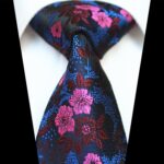 Celino Metalic Blue & Pink Floral 100% Woven Silk Men's Tie Necktie Turkey Made