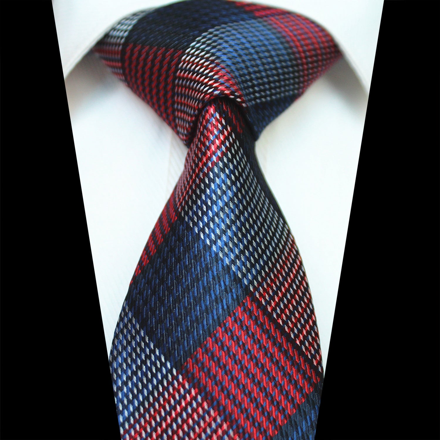 CENT117_1 Celino Red Blue Check 100% Woven Silk Men's Tie Necktie Premium Turkey Made - Image 1