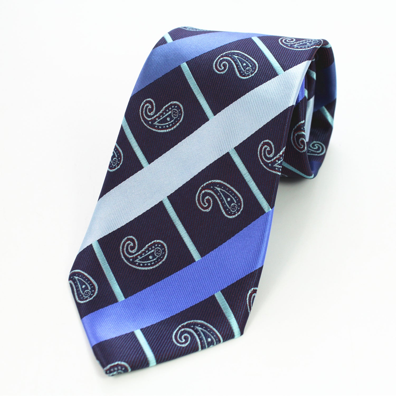 CENT119_2 Celino Blue Paisley 100% Woven Silk Tie for Men Necktie Premium Turkey Made - Image 1