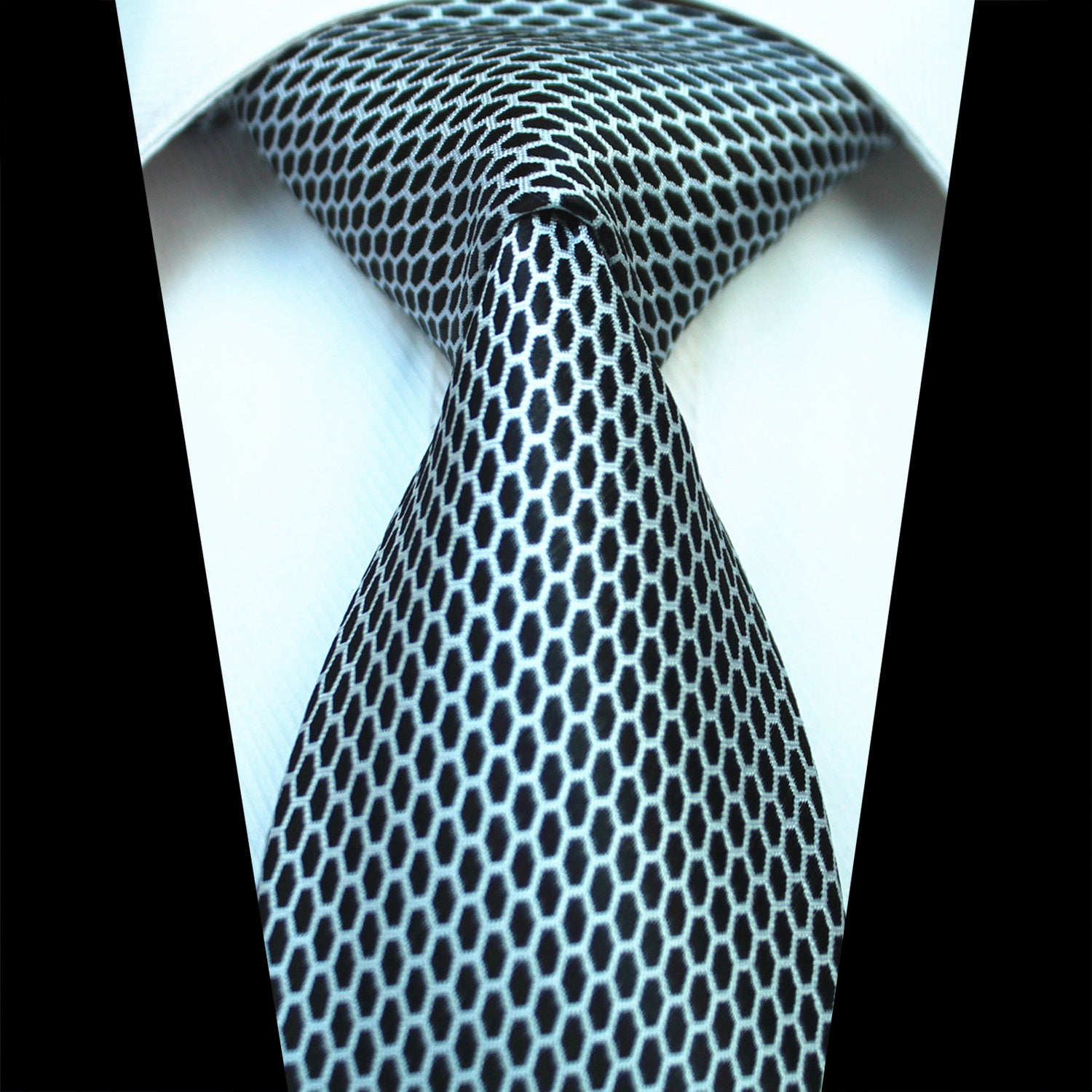 CENT1438_1 Celino Black and White 100% Woven Silk Tie for Men Necktie Premium Turkey Made - Image 1