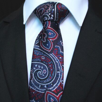 Celino Men's Neck Tie Premium European Made with Gift Box[Navy Blue Red Paisley]