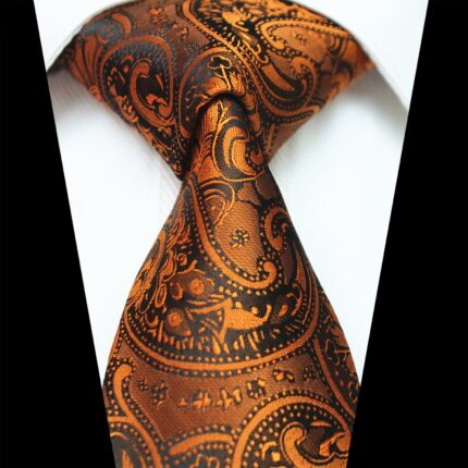 Celino Metalic Orange Paisley 100% Woven Silk Men's Tie Necktie Turkey Made