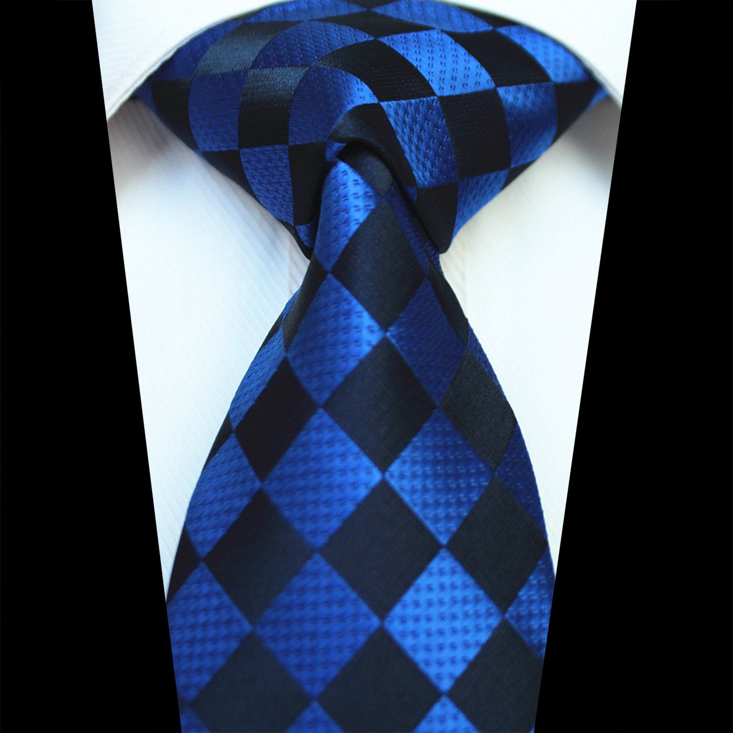 CENT1572_1 Celino Black Blue Checkers 100% Woven Silk Men's Tie Necktie Premium Turkey Made - Image 1