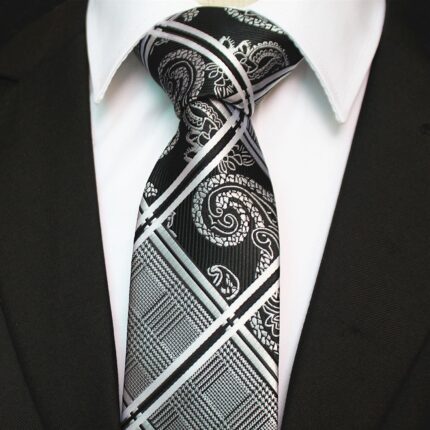 Celino Men's Neck Tie Premium European Made with Gift Box[Black White Paisley]