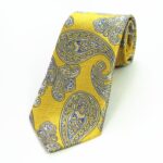 Celino Yellow Grey Paisley 100% Woven Silk Men's Tie Necktie Premium Turkey Made - Celino Corp.