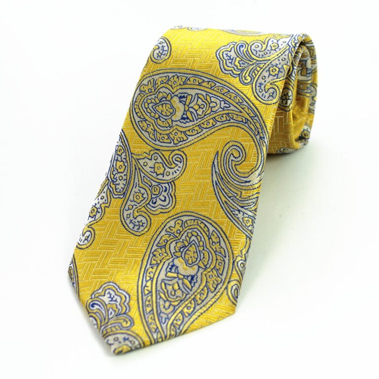 Celino Yellow Grey Paisley 100% Woven Silk Men's Tie Necktie Premium Turkey Made - Celino Corp.