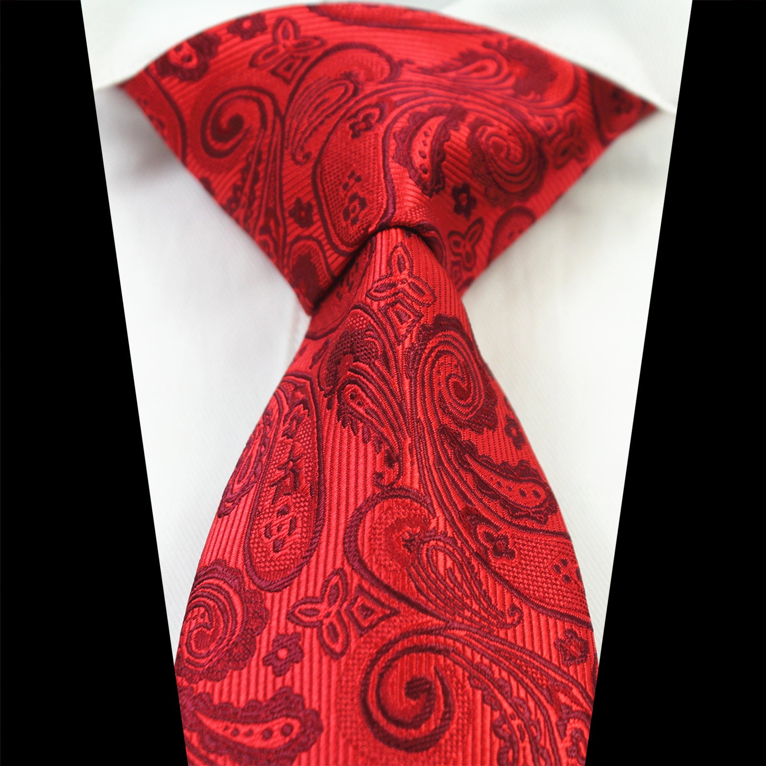 CENT2002_1 Celino Red Paisley 100% Woven Silk Tie for Men Necktie Premium Turkey Made - Image 1