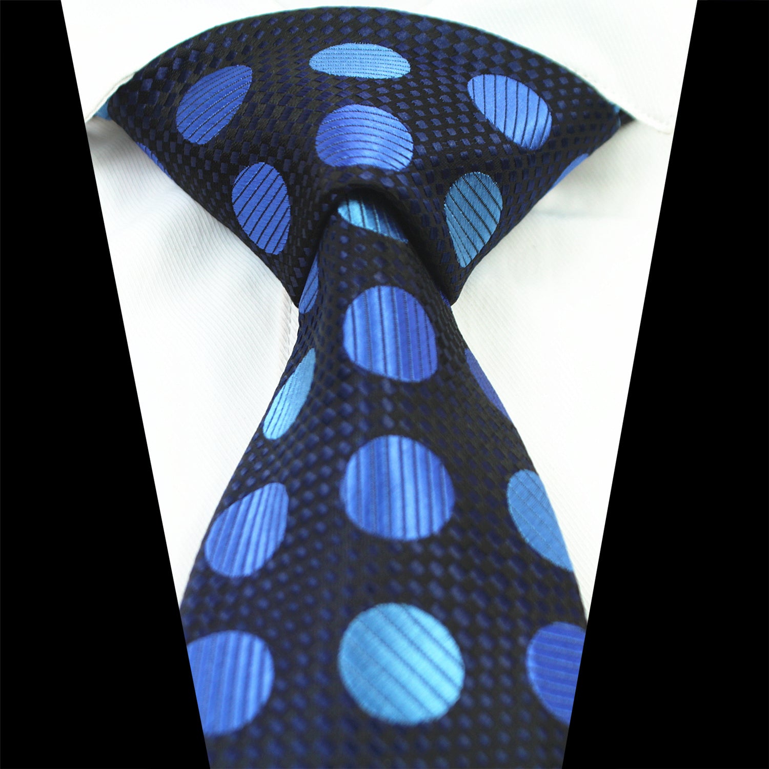 CENT2003_1 Celino Metalic Blue Circles 100% Woven Silk Tie for Men Necktie Turkey Made - Image 1