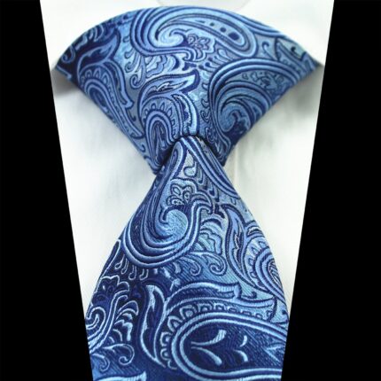 Celino Metalic Blue Paisley 100% Woven Silk Tie for Men Necktie Turkey Made