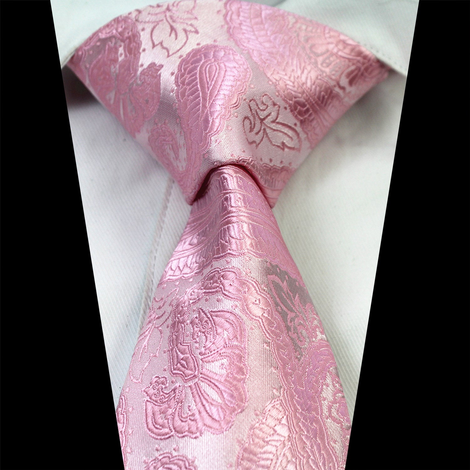 CENT2010_1 Celino Metalic Pink Paisley 100% Woven Silk Tie for Men Necktie Turkey Made - Image 1