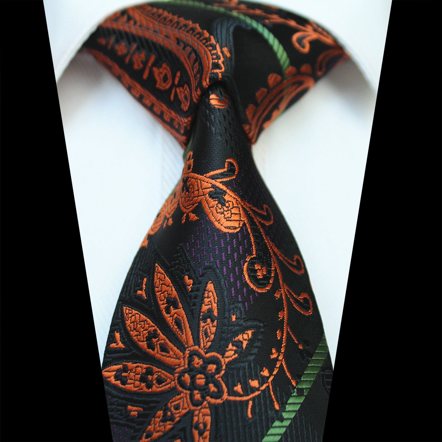 CENT274_1 Celino Black Orange Paisley 100% Woven Silk Tie for Men Necktie Turkey Made - Image 1