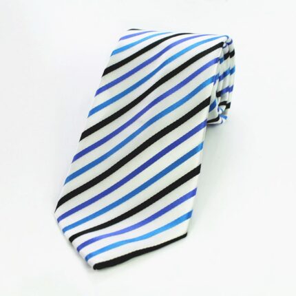 Celino White Colorful Lines 100% Woven Silk Tie for Men Necktie Turkey Made