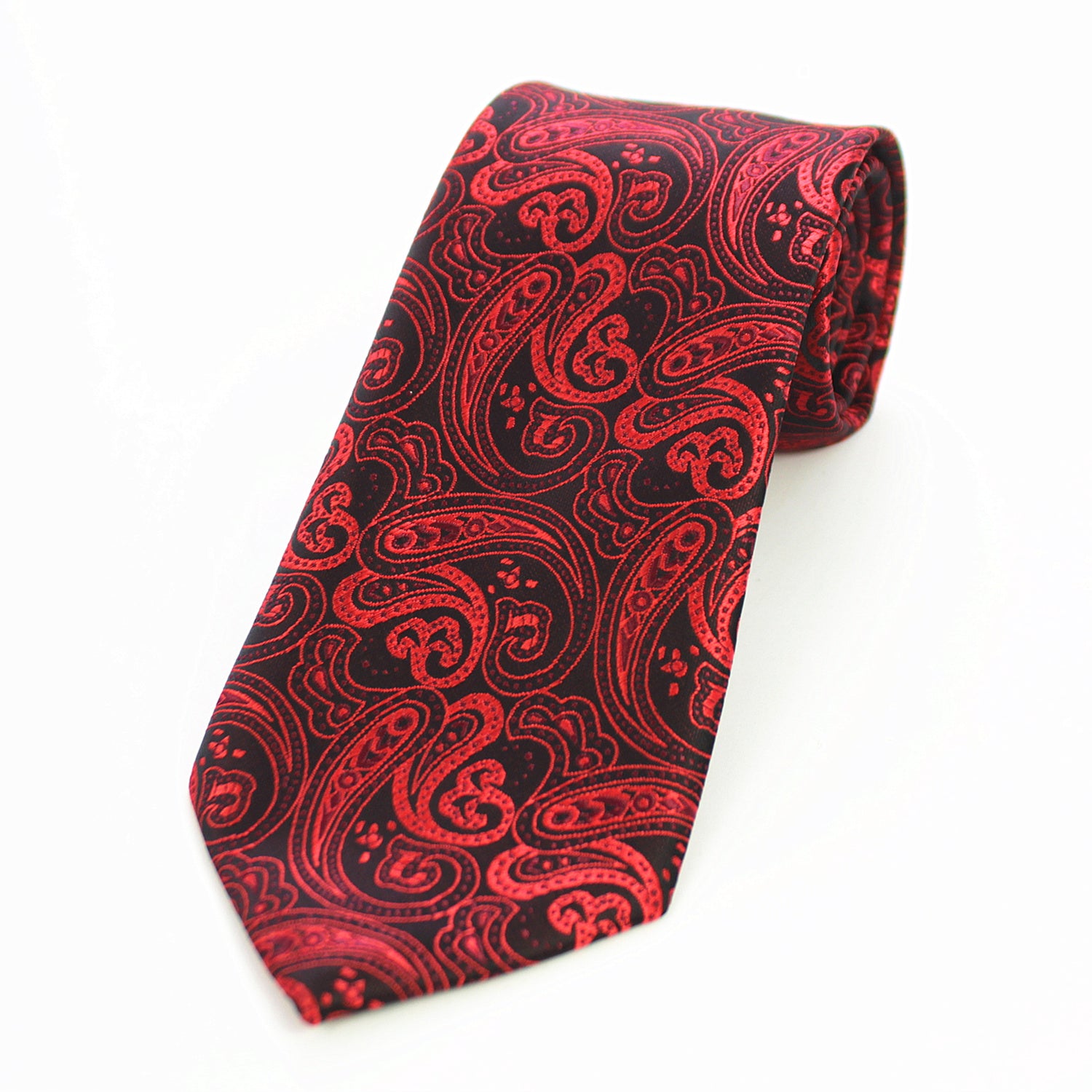 CENT314_2 Celino Red Black Paisley 100% Woven Silk Men's Tie Necktie Premium Turkey Made - Image 1