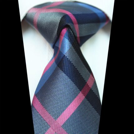 Celino Blue Pink Check 100% Woven Silk Tie for Men Necktie Premium Turkey Made - Celino Corp.