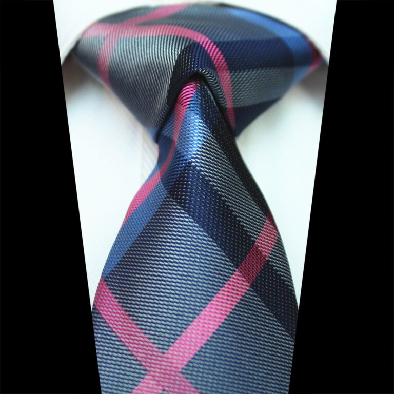 Celino Blue Pink Check 100% Woven Silk Tie for Men Necktie Premium Turkey Made - Celino Corp.