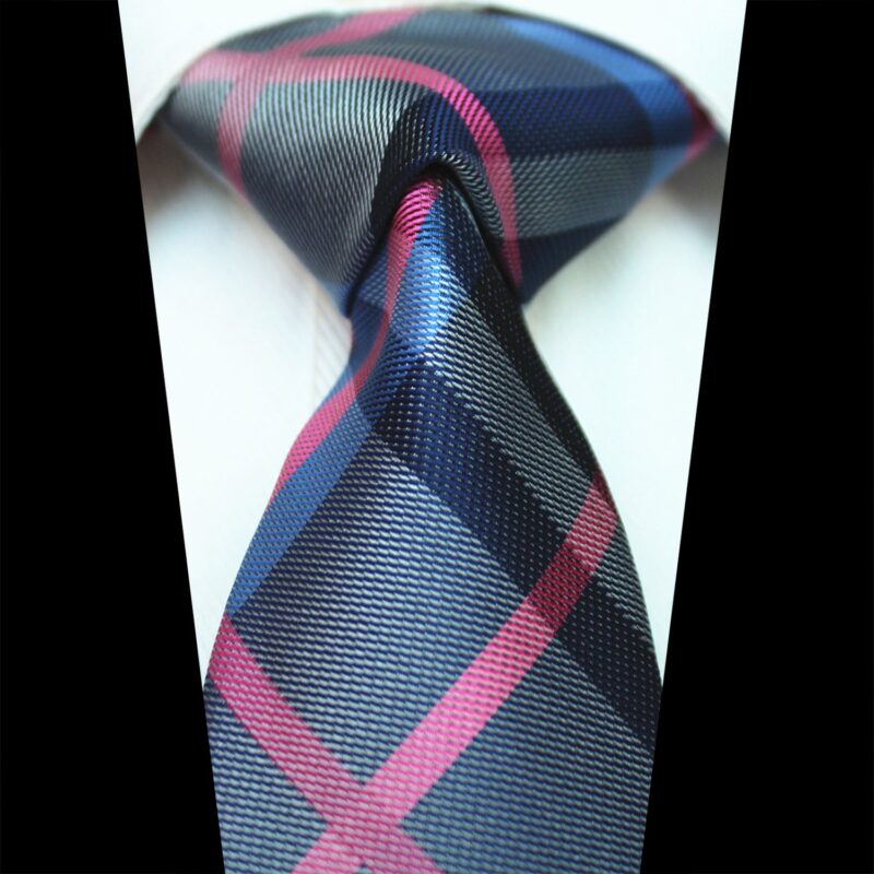 Celino Blue Pink Check 100% Woven Silk Tie for Men Necktie Premium Turkey Made - Celino Corp.