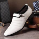 White Pointy Toe Mens Premium Leather Designer Dress Shoes - Perfect for Formal & Casual Wear