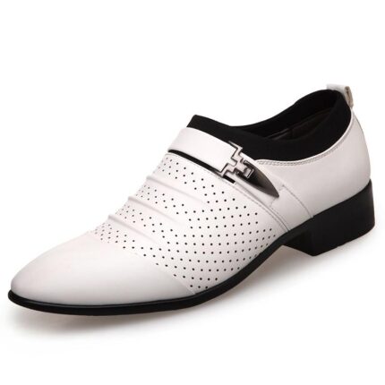 White Pointy Toe Mens Premium Leather Designer Dress Shoes - Perfect for Formal & Casual Wear