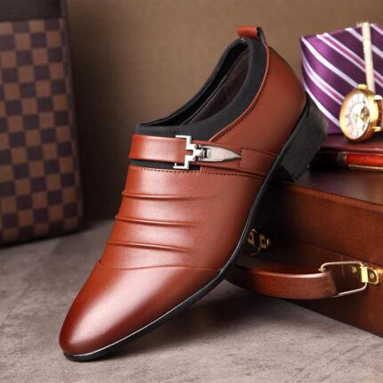 Caramel Brown Pointy Toe Mens Premium Leather Designer Dress Shoes - Perfect for Formal & Casual - Celino Corp.