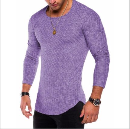 Light Purple Soft Cotton Slim Fit T-Shirts for Men - O Neck Long Sleeve Tee Shirts - Celino Corp.
