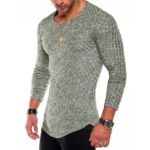 Green Soft Cotton Slim Fit T-Shirts for Men - O Neck Long Sleeve Tee Shirts