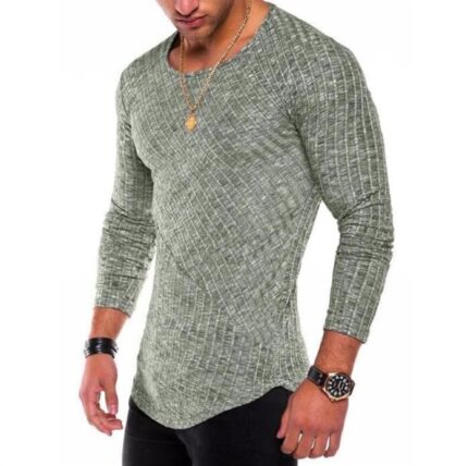 Green Soft Cotton Slim Fit T-Shirts for Men - O Neck Long Sleeve Tee Shirts