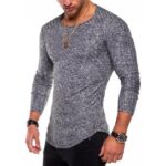 Grey Soft Cotton Slim Fit T-Shirts for Men - Round Neck Long Sleeve Tee Shirts