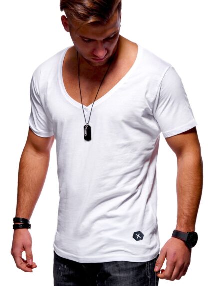 White Soft Cotton Slim Fit T-Shirts for Men - V Neck Short Sleeve Tee Shirts - Celino Corp.