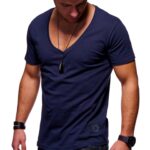 Navy Blue Soft Cotton Slim Fit T-Shirts for Men - V Neck Short Sleeve Tee Shirts