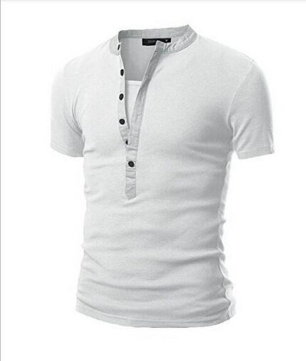 White Soft Cotton Slim Fit T-Shirts for Men - V Neck Short Sleeve Tee Shirts