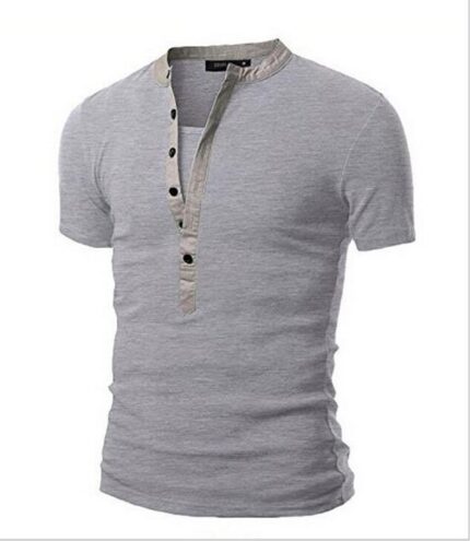 Light Grey Soft Cotton Slim Fit T-Shirts for Men - V Neck Short Sleeve Tee Shirts