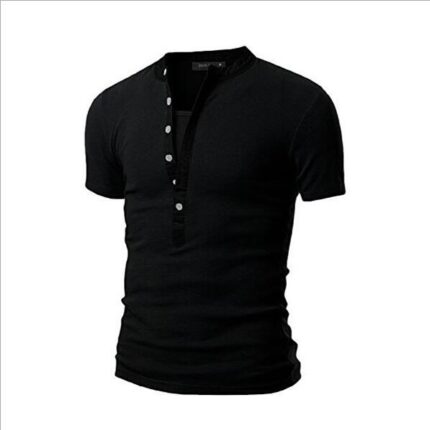 Black Soft Cotton Slim Fit T-Shirts for Men - V Neck Short Sleeve Tee Shirts