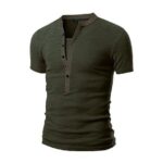 Dark Green Soft Cotton Slim Fit T-Shirts for Men - V Neck Short Sleeve Tee Shirts