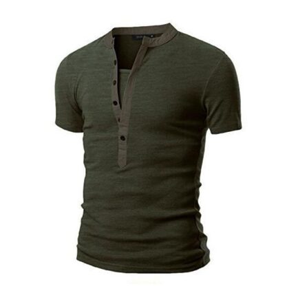 Dark Green Soft Cotton Slim Fit T-Shirts for Men - V Neck Short Sleeve Tee Shirts