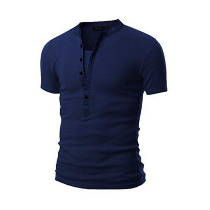 Navy Blue Soft Cotton Slim Fit T-Shirts for Men - V Neck Short Sleeve Tee Shirts