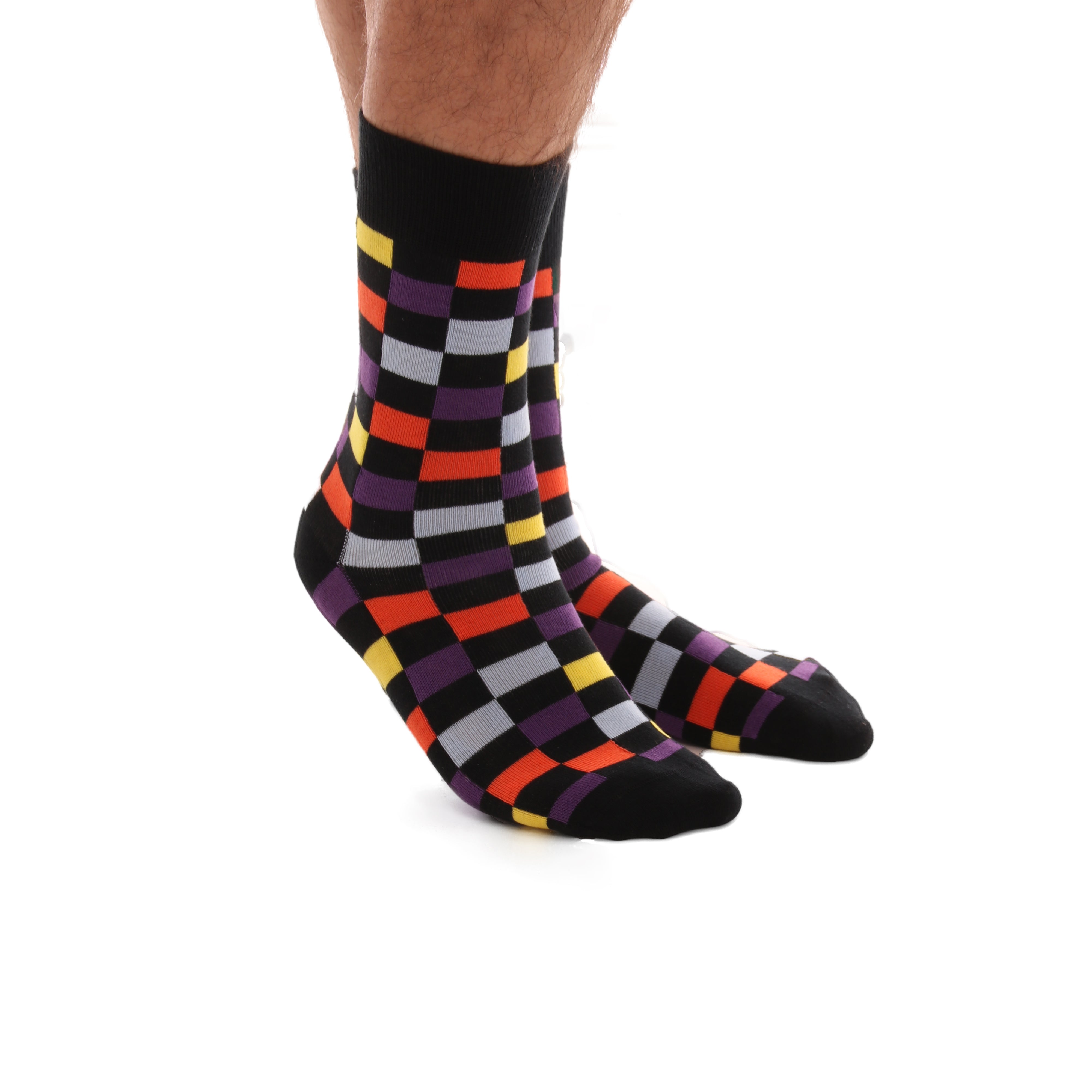 CESO05_1 Celino Comfortable Turkish Made Cotton Socks for Men Multi-Colored Check Stripe - Image 1