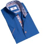 Royal Blue Short Sleeve Button up Shirts for Men - Tailored Slim Fit Cotton Dress Shirts